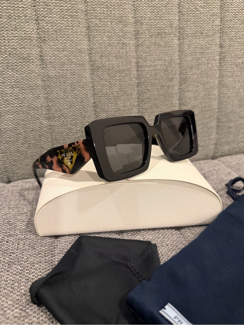 Prada Black Square Sunglasses with Tortoiseshell Temples